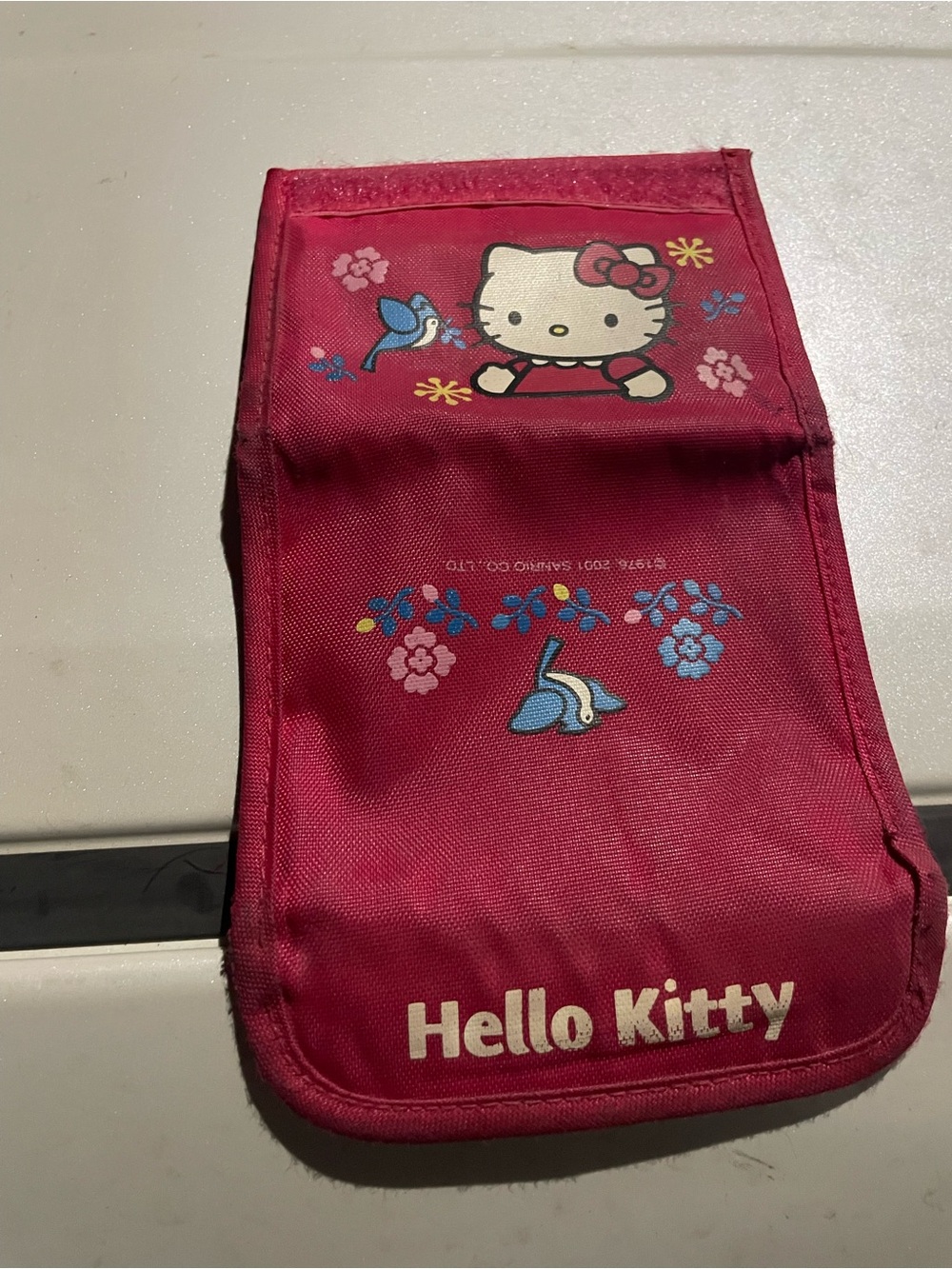 Vintage Hello Kitty Wallet Pink Canvas Trifold Bluebird Flowers 2001 Sanrio Y2K